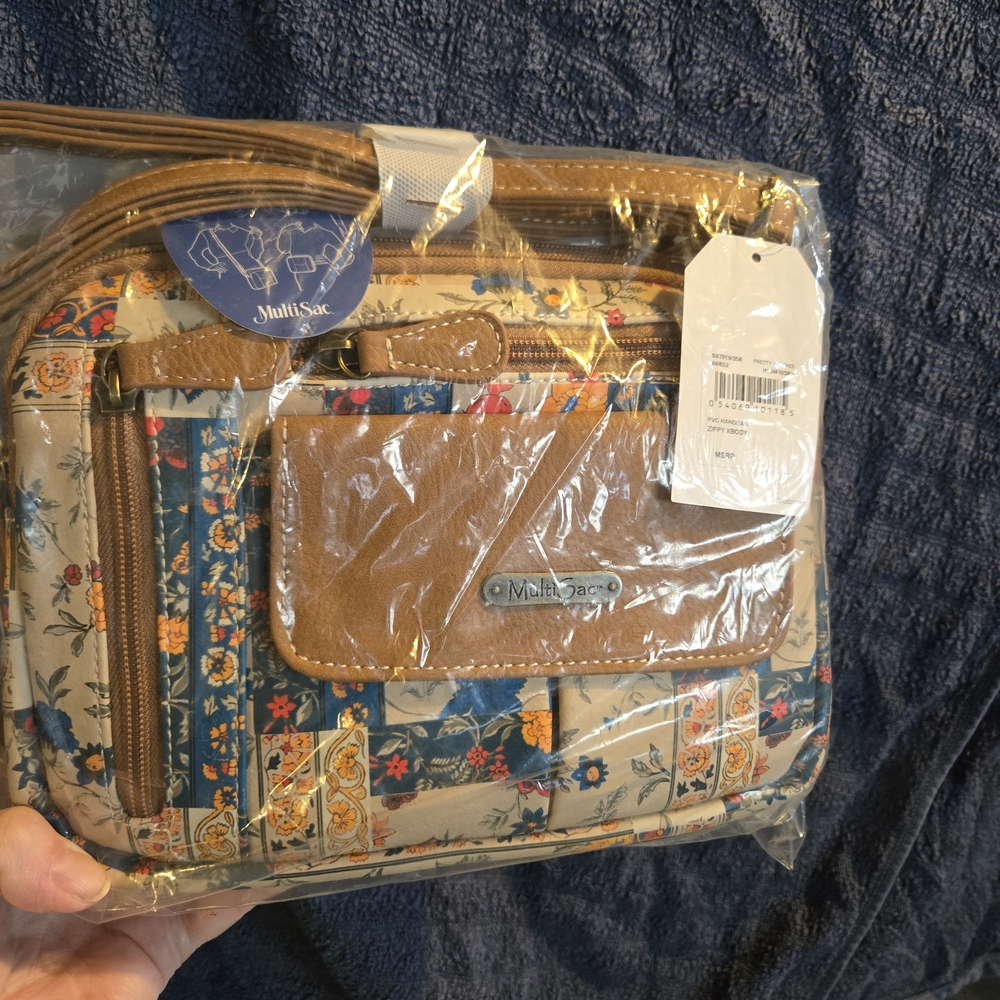 Floral Crossbody Bag - Tan and Blue